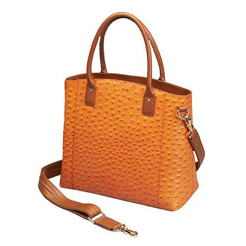 Ostrich Debossed Cowhide Tote - Orange