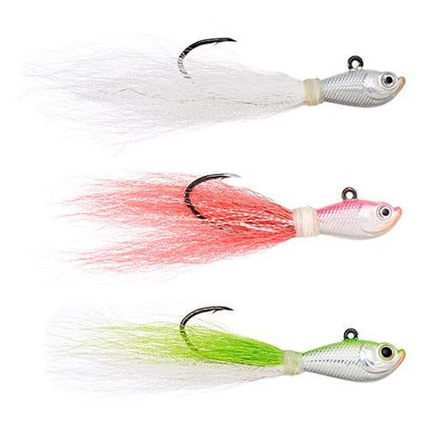 Trokar Bucktail Jig Assortment - 3 oz.,  90Degree, White, Pink and Chartreuse Color, Hook Black Chrome