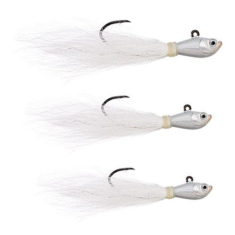 Trokar Bucktail Jig Assortment - 1, 2, 3 oz., 90 Degree, White in Color, Black Chrome