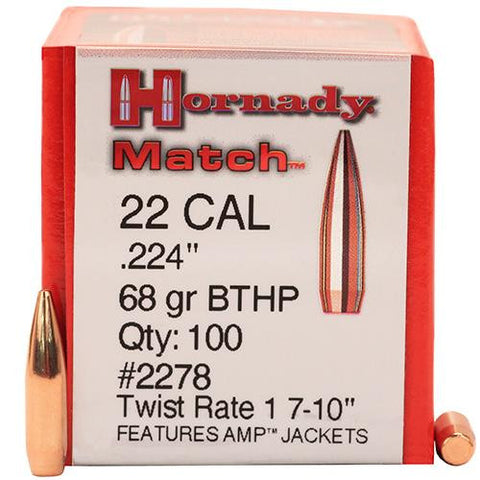 22 Caliber Bullets - (.224) 68 Gr BTHP Match (Per 100)