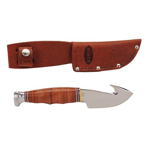 Stacked Leather Handled Hunter Knife - Game Hook 7 1-4"