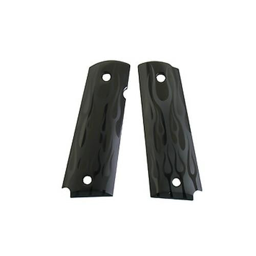 Extreme Series Grips - Flames Aluminum, Black Anodized, Government