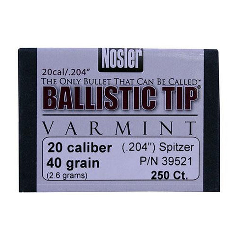 20 Caliber Bullets - Ballistic Tip Varmint, 40 Grains, Spitzer Boat Tail, Per 250