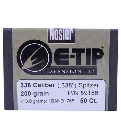 338 Caliber Bullets - E-Tip, 200 Grains, Ballistic Tip Spitzer Boat Tail Lead-Free, Per 50