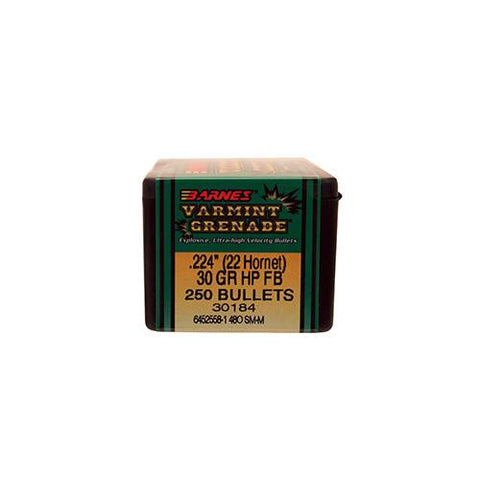 22 Hornet Bullets - Varmint Grenade, 30 Grain, Hollow Point Lead-Free, Per 250