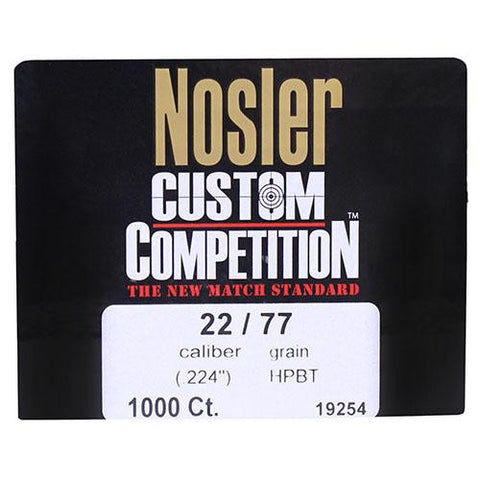 22 Caliber Bullets - Custom Competition, 77 Grains, Hollow Point Boat Tail, Per 1000