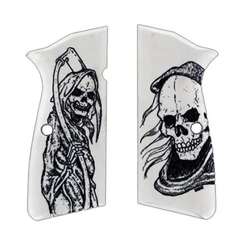 Browning Hi-Power Scrimshaw Ivory Polymer Grip Panels - Grim Reaper