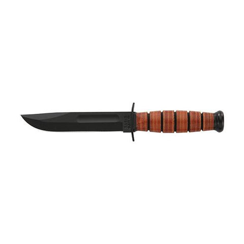 Short Ka-Bar, USMC - 5" Straight Edge, Brown Leather Sheath (Clam Pack)