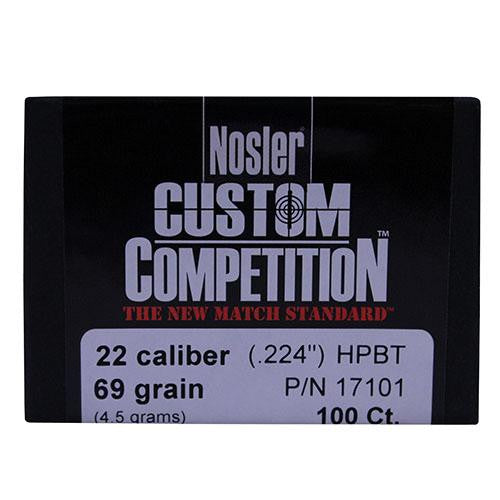 22 Caliber Bullets - Custom Competition, 69 Grains, Hollow Point Boat Tail, Per 100