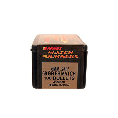 243 Caliber-6mm Bullets - Match Burner, 68 Grains, Flat Base, Per 100