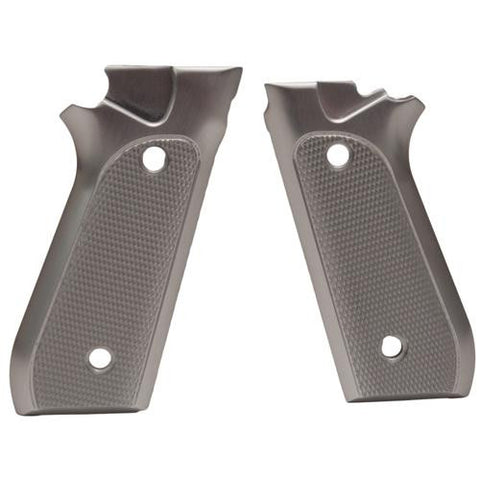 Taurus PT99+ Grips - w-Decocker Checkered Aluminum Brushed Gloss Clear Anodized